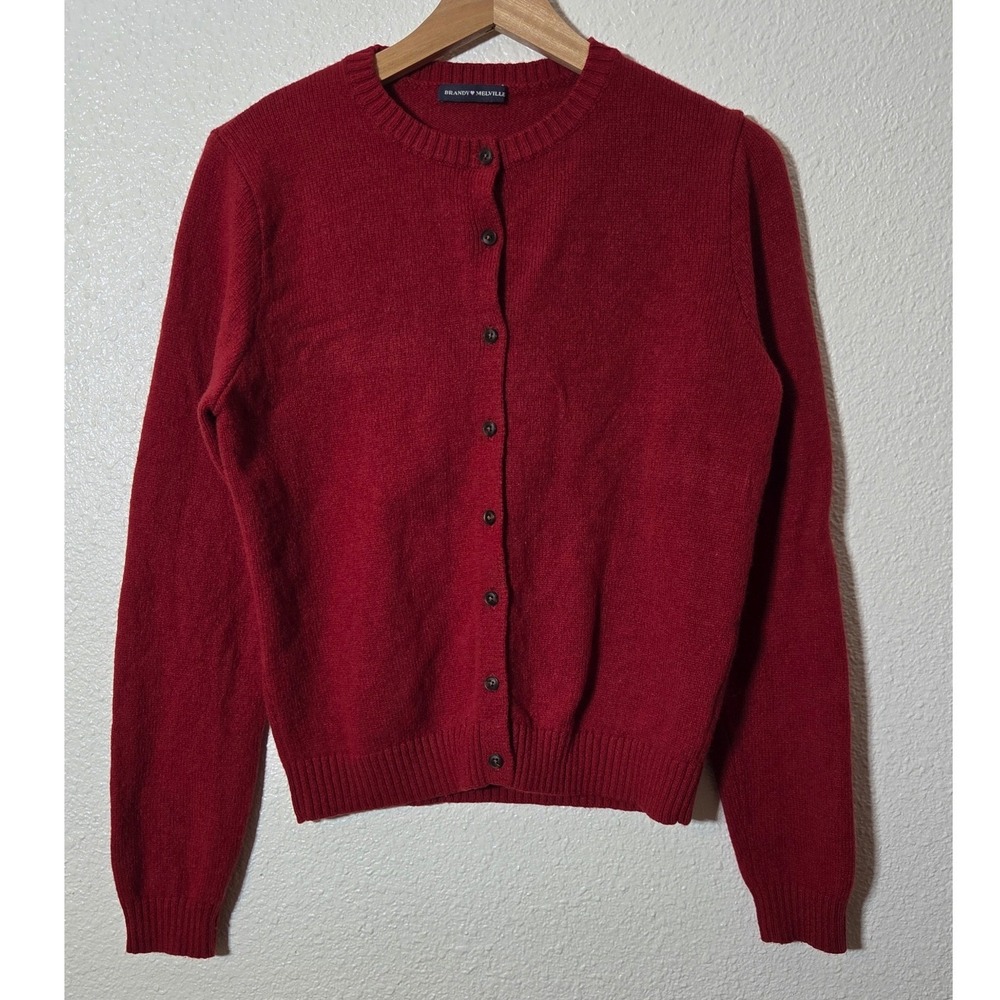 Brandy Melville Red Wool Cardigan Sweater Coquette Dark Academia Preppy ~ S/M